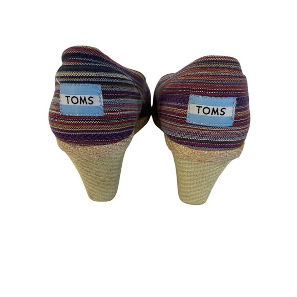 Toms Espadrille Wedge Heel Open Toe Sandals Size 9.5 Striped - Picture 5 of 8